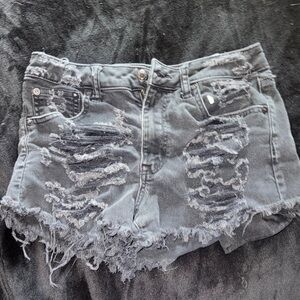 Distressed Black Denim Shorts